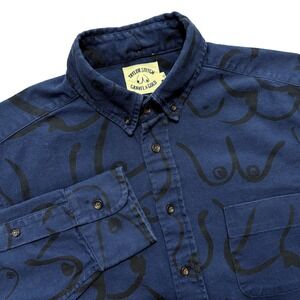 Taylor Stitch Gravel & Gold Navy Long Sleeve Button Down Shirt Boobs AOP Mens 40